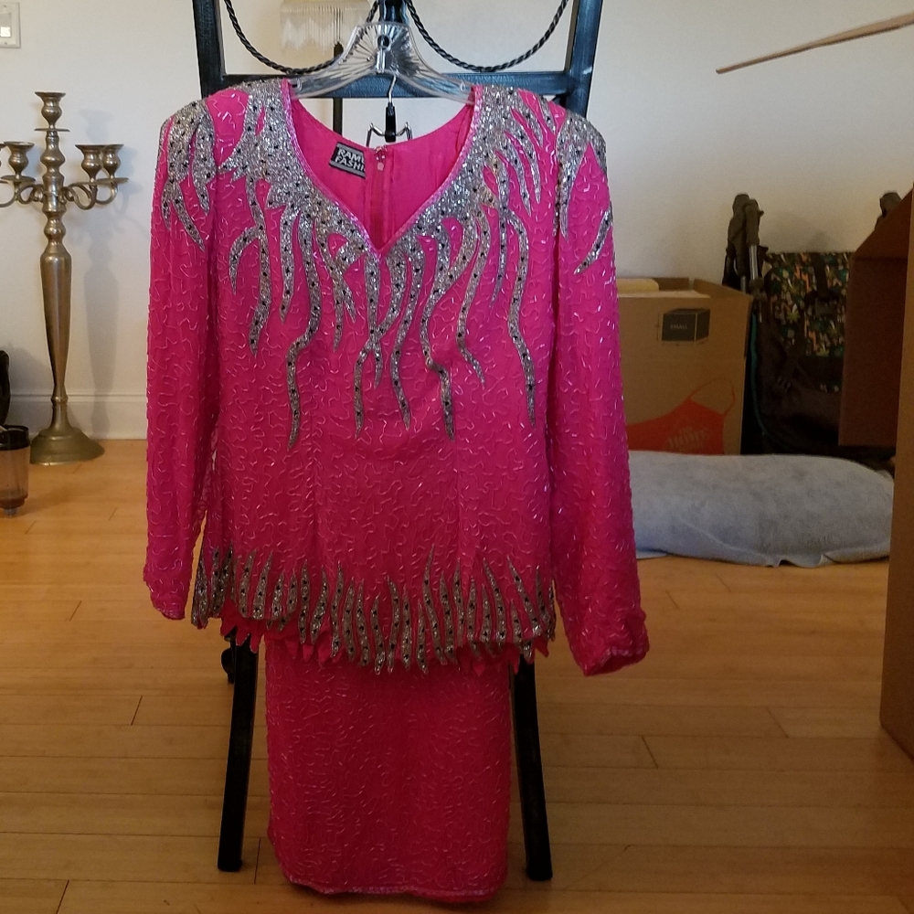 Pink Beaded Skirt Set